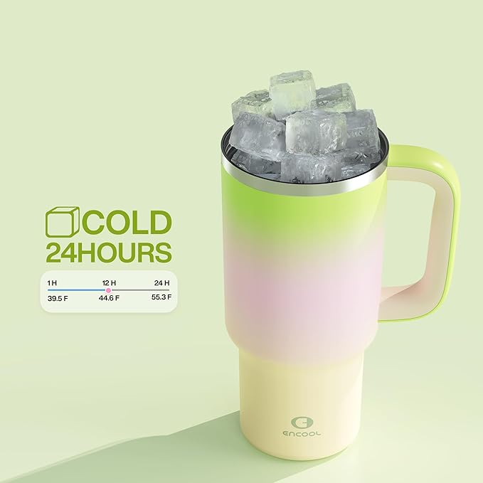 32 oz Tumbler with Handle and Straw: Stainless Steel Insulated Tumbler Keeps Cold for 24 Hours, Leakproof Travel Cup Fits in Cup Holder and BPA-Free, Morning Dew