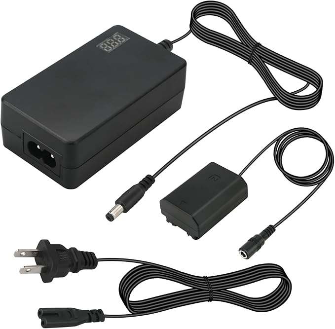 NP-FZ100 AC Power Adapter NPFZ100 Dummy Battery Power Supply Kit for Sony Alpha ZV-E1 A6600 A7III A7SIII A7IV A9 A9R A9S A7C A1 FX3 A7R3 A7R IV Cameras, Voltage Display