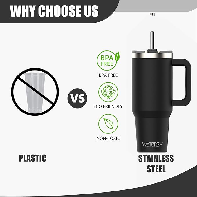 30 oz Tumbler with Handle,Tumbler with Lid and Straw,Double Wall Insulated Cup Stainless Steel Travel Mug(Cold for 34 Hours),Water Bottle for Iced Tea,Coffee,Cold Beverages(Black)