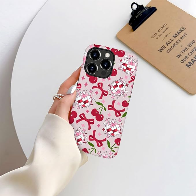 DAIZAG Case Compatible with for iPhone 16 Pro Max,Cute Pink Cherry Disco Ribbon Star Phone Case for iPhone 16 Pro Max for Girl Women Boy Men