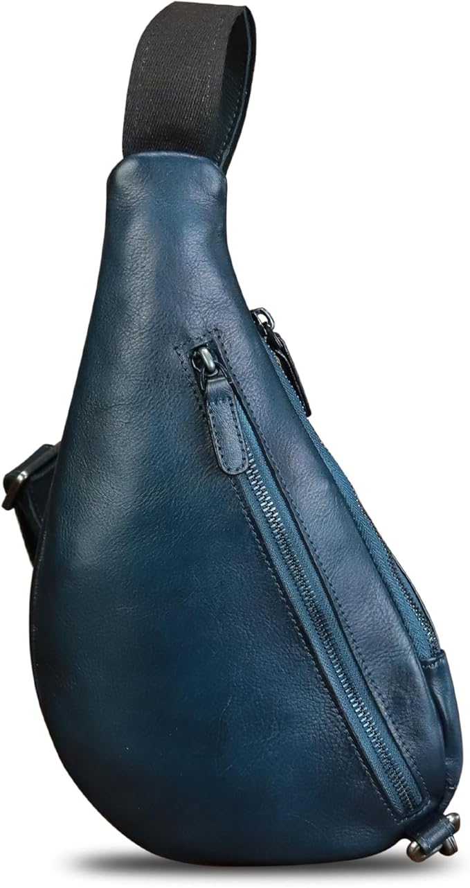 LRTO Genuine Leather Sling Bag for Men and Women Vintage Real Leather Crossbody Chest Bags Backpack Purse for Travel Hiking