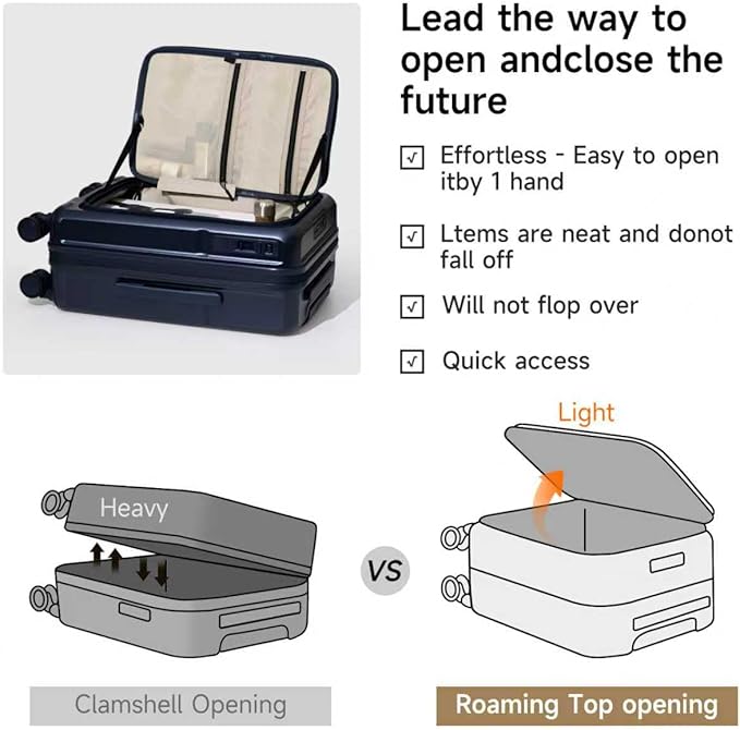 ROAMING Expandable 28-Inch Checked Luggage with Mute Brake Wheels Airline Approved Hard Shell Suitcases with Front Pocket Top Opening Luggage with TSA Lock for Short Business Travel, Glaze blue