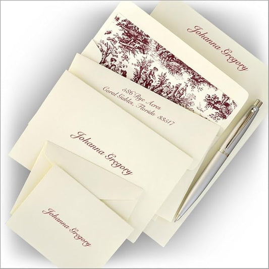 Personalized Raised Ink Ensemble Set, Enclosure Cards, Fold Notes, Sheets, Envelopes