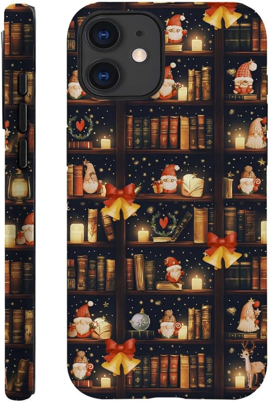 DAIZAG Case Compatible with for iPhone 12,Christmas Santa Claus Bookshelf Bells Phone Case for iPhone 12 for Girl Women Boy Men