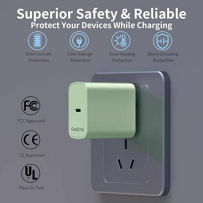 USB C Charger Block CALCINI 1 Pack GAN 65W USB C Charger Fast Type C for Laptop Power Adapter MacBook Pro/Air, GalaxyS21/S20, Dell XP S13, Note 20/10+, Phone15/Mini iPad,Pixel