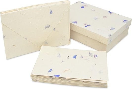 Kathmandu Valley Co. Nepali Cherish Greeting Card & Envelope Box Set with Handmade Lokta Paper from Nepal, 15 Greeting Cards (Cornflower)