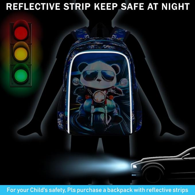 CCJPX 3PCS Backpack for Boys, 16 Inch Kids Panda Water Resistant Preschool Backpacks, Cool Kindergarten School Bookbag Set for Teen Travel