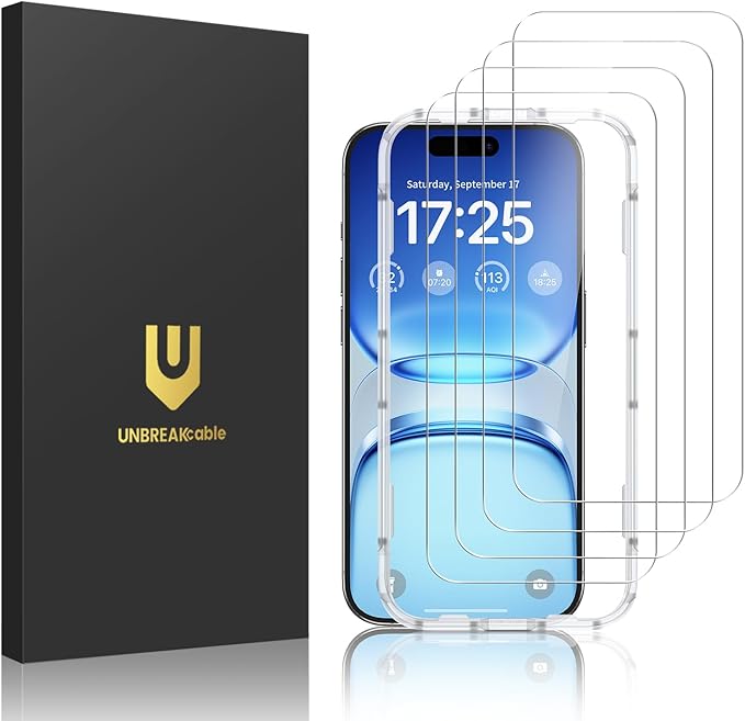 UNBREAKcable 4-Pack Screen Protector for iPhone 17 Pro, Double Shatterproof Tempered Glass [Easy Installation Frame] [9H Hardness] [99.99% HD Clear] [Case Friendly] for iPhone 6.3 inch