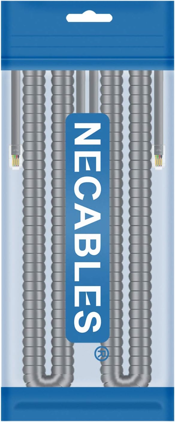 NECABLES 2Pack Phone Cord for Landline Telephone Handset Cord Curly Coiled Phone Cable RJ9 4P4C Male to Male Gray