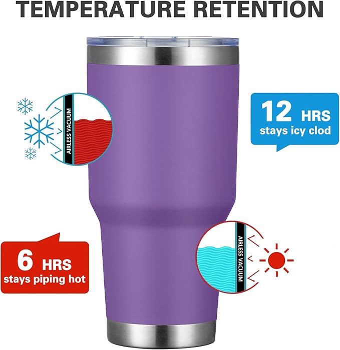 MEWAY 30oz Tumbler Double Wall Vacuum Insulated Travel Mug, Stainless Steel Tumbler with Lid, Durable Powder Coated Insulated Coffee Cup for Cold & Hot Drinks (Purple,1 PACK)