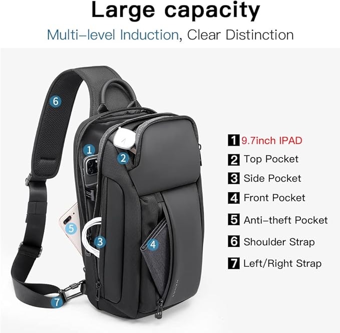 BANGE Sling Bag, Waterproof Men's Chest Bag Shoulder bags Crossbody Sling Backpack for Men……