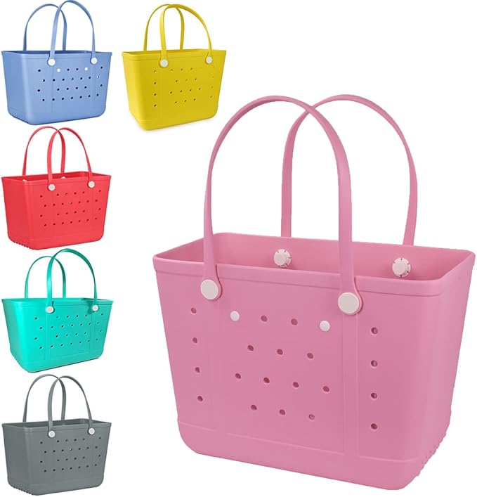 Beach Bag X Large Rubber Tote Bag, Waterproof Washable Open for Women Croc Bag Hand Bag for Beach Pool Yoga