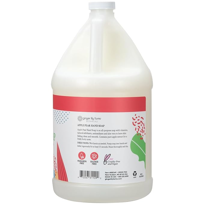 Ginger Lily Farms Botanicals All-Purpose Liquid Hand Soap Refill, 100% Vegan & Cruelty-Free, Apple Pear Scent, 1 Gallon (Pack of 4)