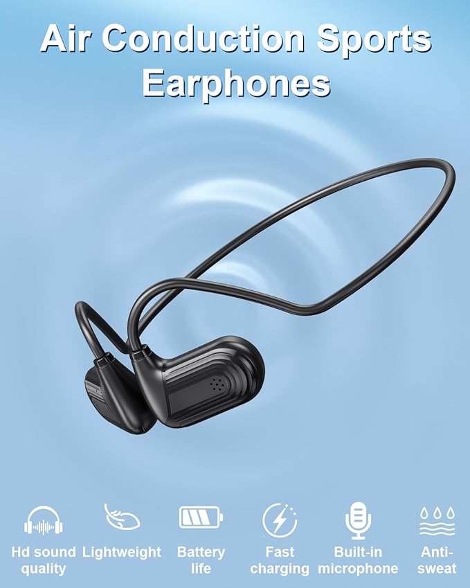 WamGra Open Ear Headphones,Bluetooth 5.3 Wireless Air Conduction Headphones Sport Earbuds,Powerful Sound, IPX5 Waterproof,10H Playtime,Clear Calls,18g Lightweight Earphones for Running & Cycling