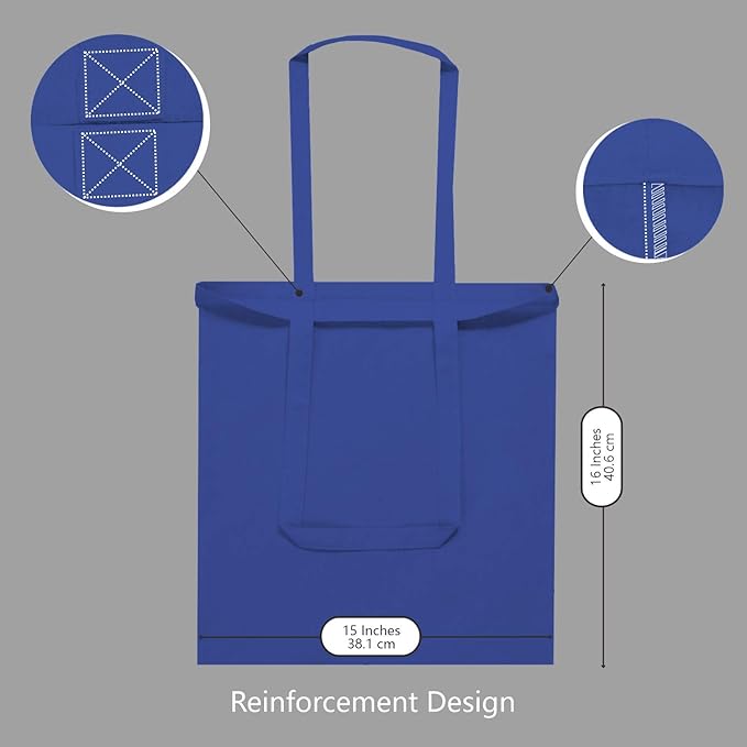 TOPDesign 6-Pack Economical 16"x15" Blue Cotton Tote Bag, Lightweight Medium Reusable Grocery Shopping Cloth Bags, Suitable for DIY, Advertising, Promotion, Gift, Activity