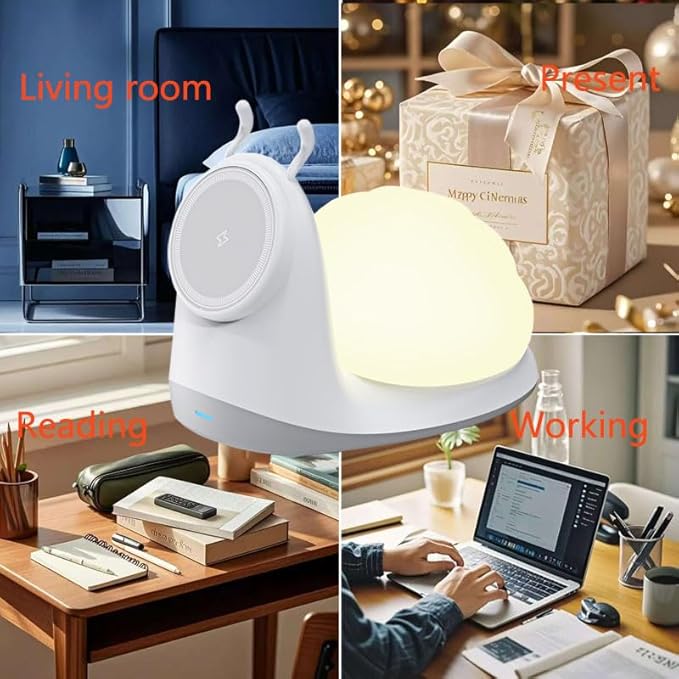 Cell Phone Magnetic Wireless Charger,Add Rechargeable Cute Snail Night Light for, 3 Level Dimmable, Suitable for Office and Room