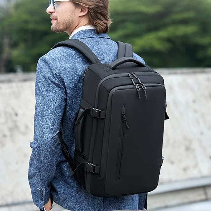 45L Travel Backpack with Built-in Vacuum Seal Backpacks Exapandable Waterproof Air Compression System TSA Lock Carry-On Suitcase Luggage Laptop Bag Black