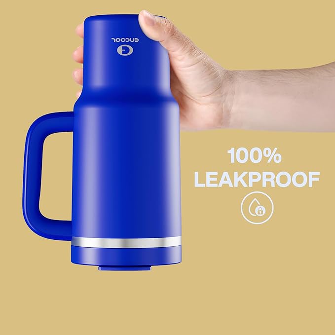 32 oz Tumbler with Handle and Straw: Stainless Steel Insulated Tumbler Keeps Cold for 24 Hours, Leakproof Travel Cup Fits in Cup Holder and BPA-Free, Royal Blue