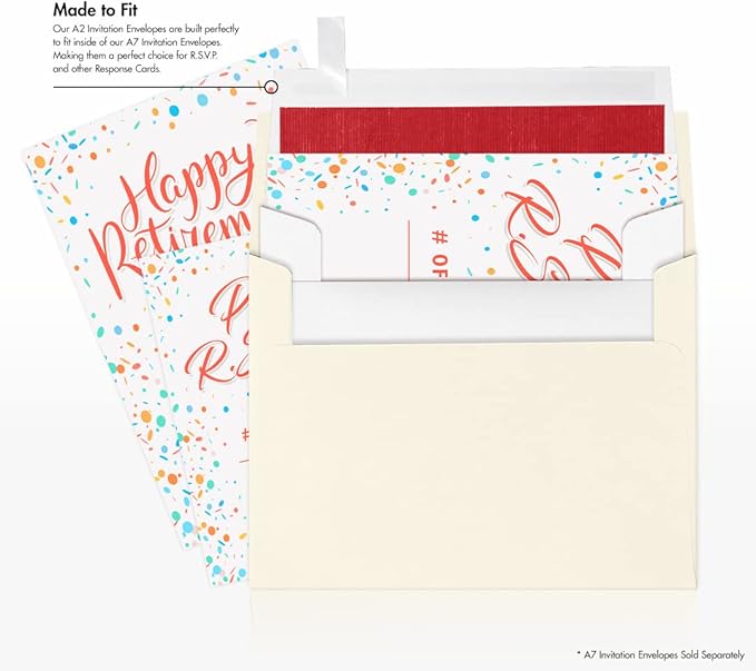 LUXPaper A2 Foil Lined Invitation Envelopes | Peel & Press | 4 3/8" x 5 3/4" | White w/Red LUX Lining | 70lb. Text | 50 Qty