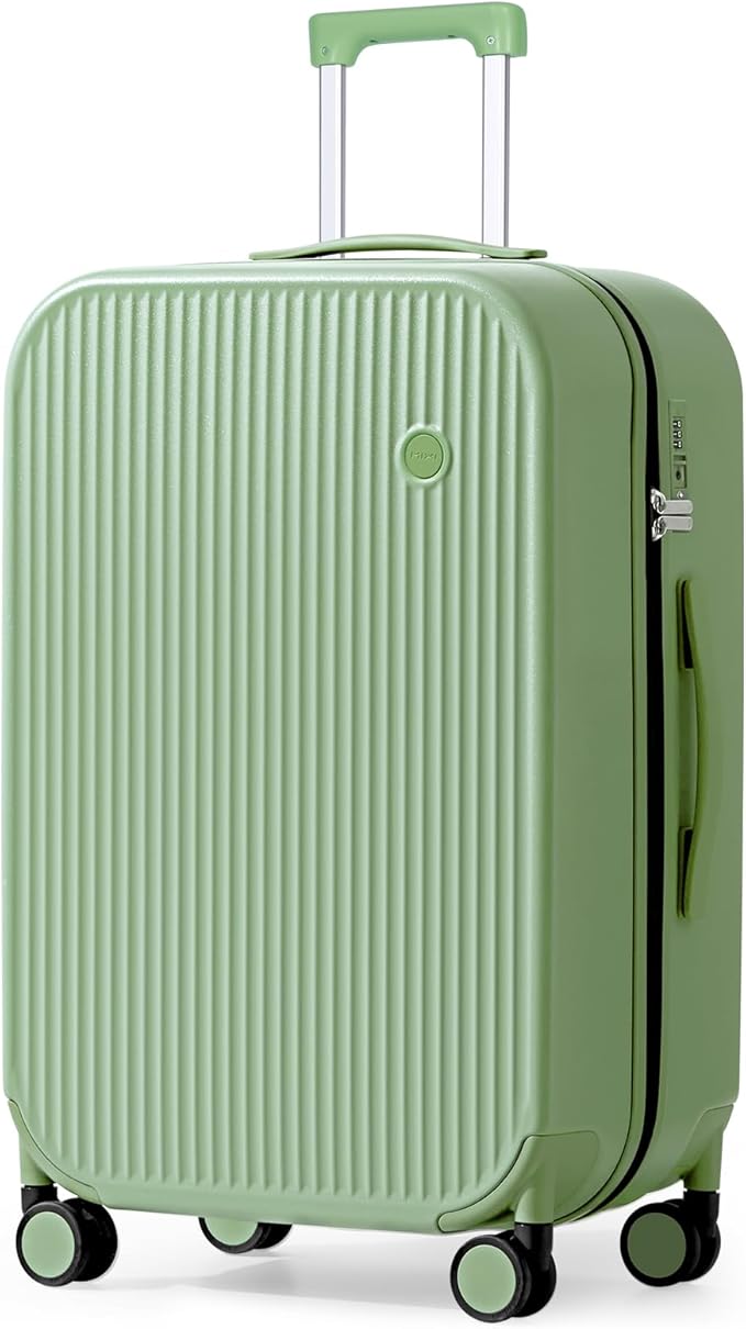 mixi 24 Inch Checked Luggage PC Hardshell Suitcases with Wheels for Travel Woman Men, Avocado Green