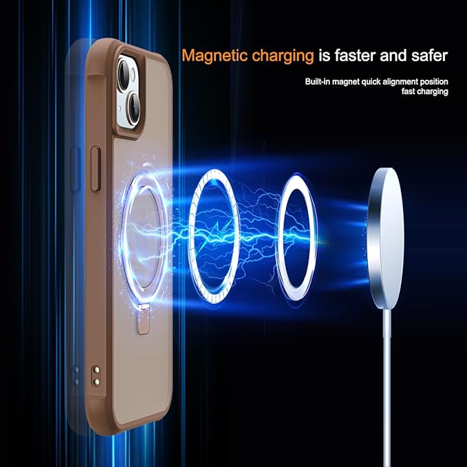 Compatible with iPhone 13 Case & iPhone 14 Case with Invisible Magnetic O-Ring Stand Translucent Phone Cases for 13 & 14 6.1" [Compatible with Mag-Safe][Great Grip Feeling], Desert Brown