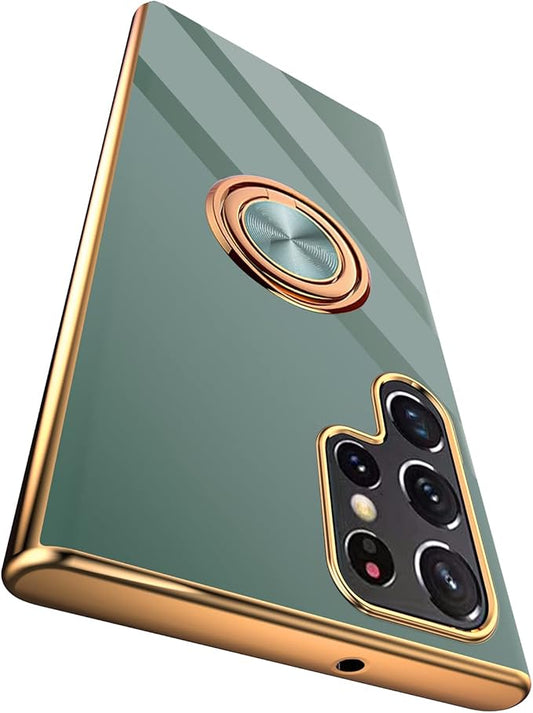 Tnarru Compatible for Samsung Galaxy S22 Ultra Case with Ring Holder Kickstand [with Magnetic] Soft TPU Shockproof Electroplated Protective Phone Case for Galaxy S22 Ultra 5G Grey