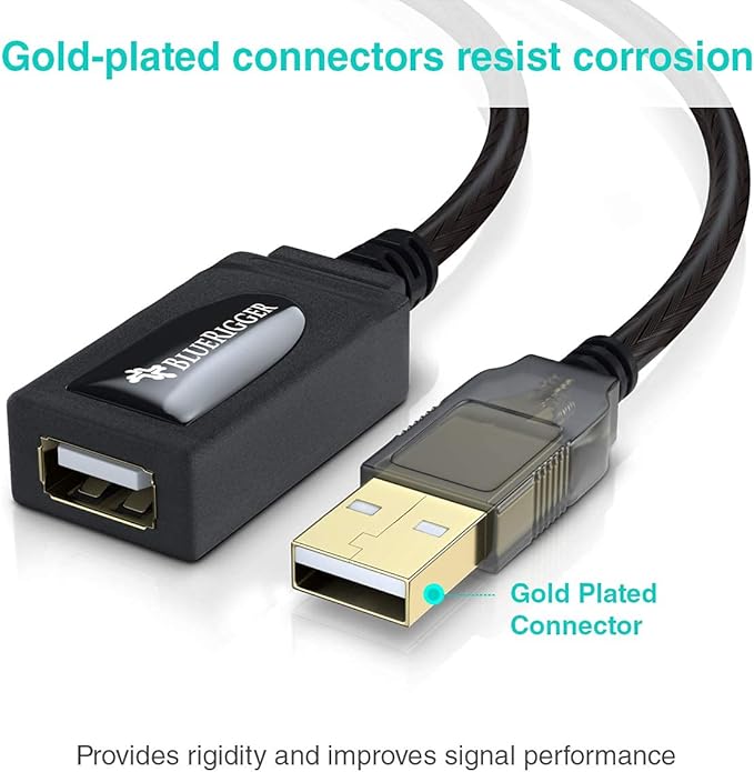 BlueRigger USB Extension Cable (32FT/10M, Long Active USB2.0 Extender, Male to Female Repeater, Data Transfer Cord)- for Game Consoles, Printer, Camera, Keyboard, Hard Drives
