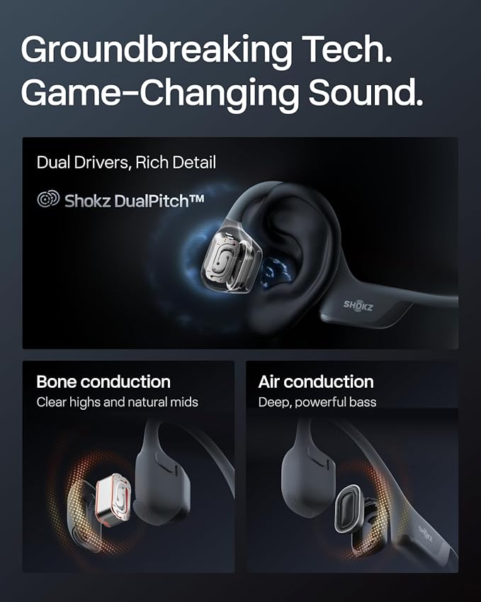 SHOKZ New OpenRun Pro 2 - Open-Ear, Bone Conduction Sport Headphones - with Reflective Strip - Sweat Resistant, Workout Headphones - Secure, Wireless, Comfortable Fit-Deep Bass and Smart Mic App