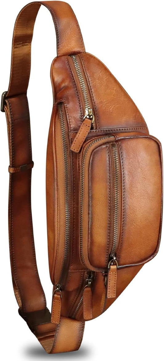 Genuine Leather Fanny Pack for Women and Men Vintage Handmade Leather Waist Bag Sling Bag Backpack Purse Crossbody Bags (Brown)