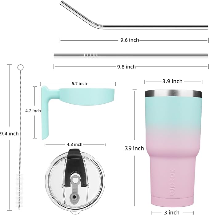 BJPKPK Tumbler With Handle 30oz Stainless Steel Insulated Tumbler With Lid And Straw For Ice Water Or Coffee,Bubble Gum
