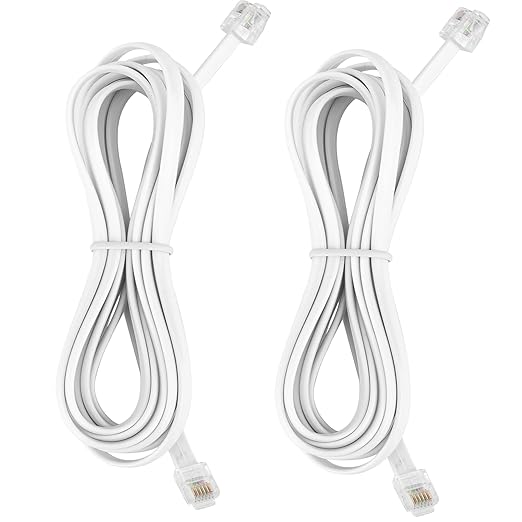 LanSenSu RJ12 Cable Phone Cord RJ12 6P6C Male to Male Straight Wired for Both Data and Voice Use - 2Pack (White, 10FT)