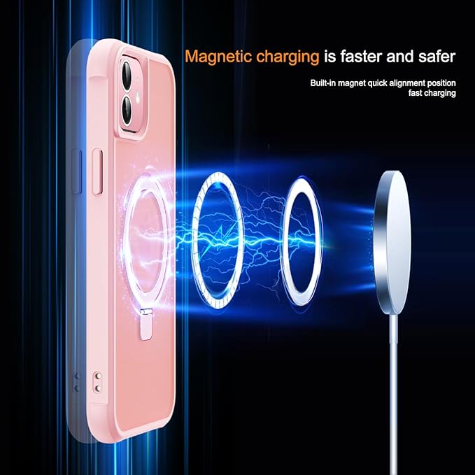 Compatible with iPhone 12 Case & iPhone 12 Pro Case with Invisible Magnetic O-Ring Stand Translucent Phone Cases 6.1" [Compatible with Mag-Safe][Great Grip Feeling], Pink