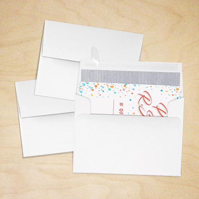 LUXPaper A2 Foil Lined Invitation Envelopes | Peel & Press | 4 3/8" x 5 3/4" | White w/Silver LUX Lining | 70lb. Text | 50 Qty