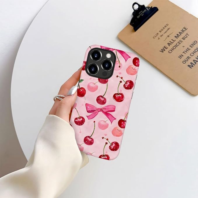 DAIZAG Case Compatible with for iPhone 16 Pro Max,Cherry Pink Bow Ribbon Phone Case for iPhone 16 Pro Max for Girl Women Boy Men