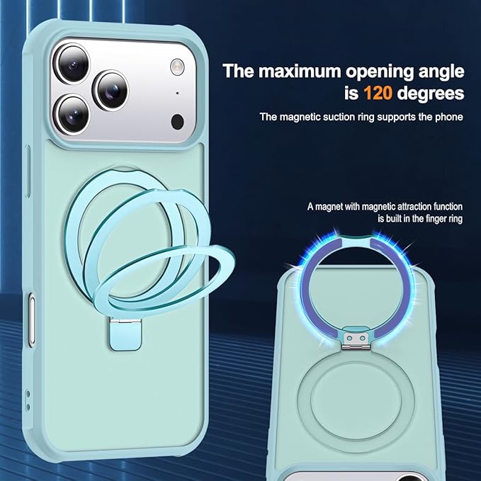Compatible with iPhone 17 Pro Case with Invisible Magnetic O-Ring Stand Military-Grade Translucent Phone Case for iPhone 17 Pro 6.3" [Compatible with Mag-Safe][Great Grip Feeling], Blue