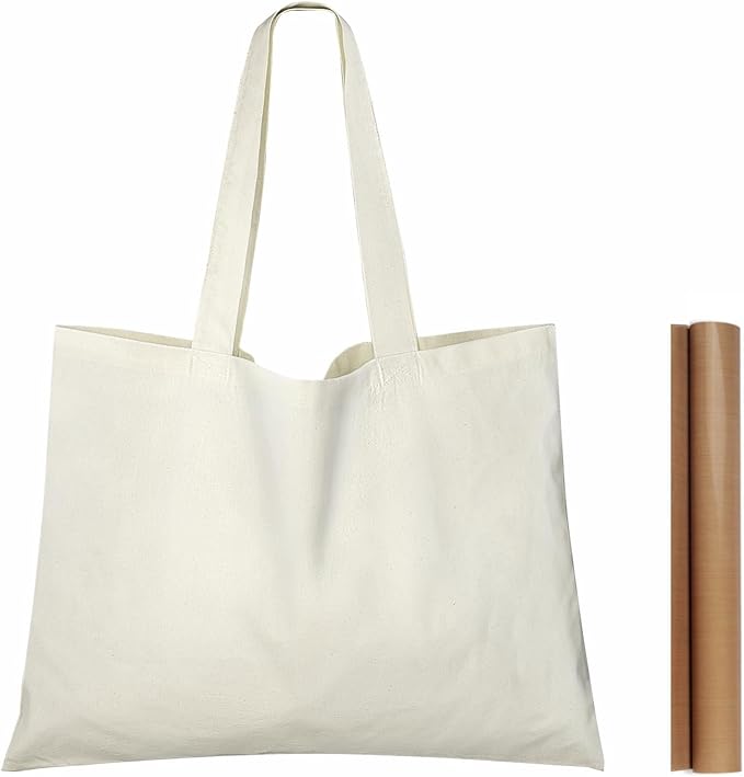 NPBAG 25 Pack 20'' X 16'' Large Natural Cotton Tote Bags, Lightweight Blank Bulk Cloth Bags with 1pc of PTFE Teflon Sheet