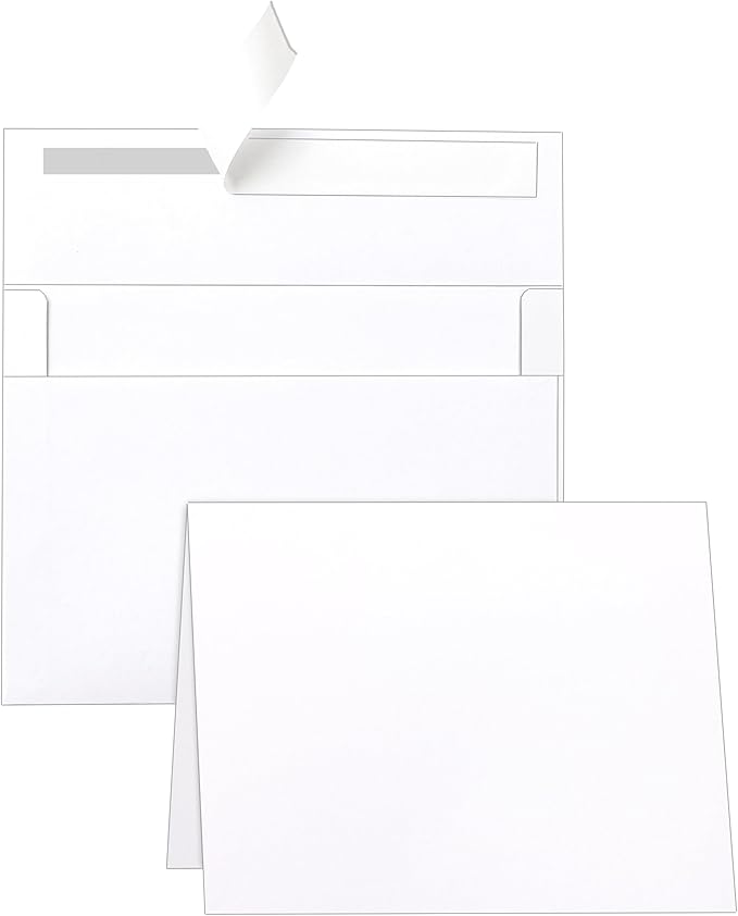 White Blank Greeting Cards with Envelopes 5 x 7 Heavyweight Folded White Cardstock and A7 Envelopes Printable Self Seal 20 Packs for Wedding Invitations, Birthday, Thank You Cards, Mailing