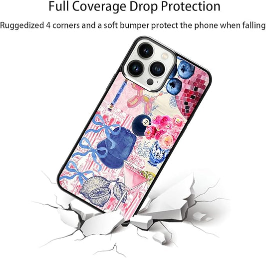 Aesthetic Collage Shockproof Protective Trendy Preppy Phone Case for iPhone 13 Pro Max Cute Flower Bow Cover