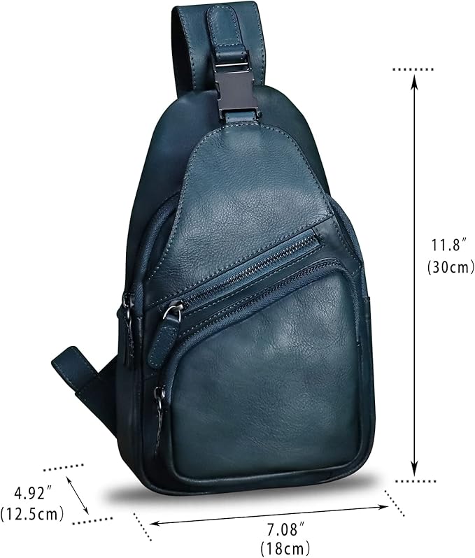 Genuine Leather Sling Bag Crossbody Purse Handmade Hiking Daypack Motorcycle Bag Retro Shoulder Backpack Vintage Chest Bag (NavyBlue)
