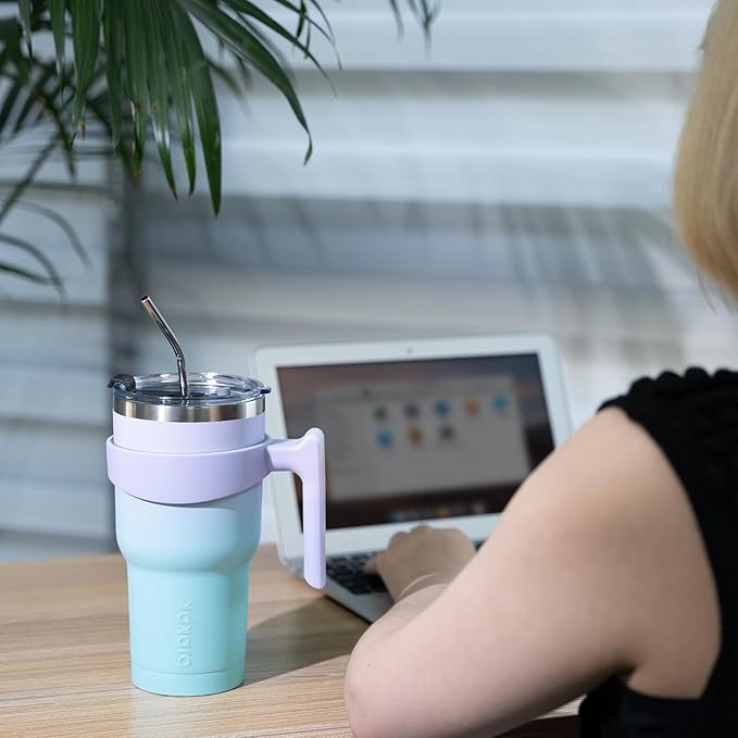 BJPKPK Tumbler With Handle 40oz Stainless Steel Insulated Tumbler With Lid And Straw For Water Or Ice Coffee,Army Green