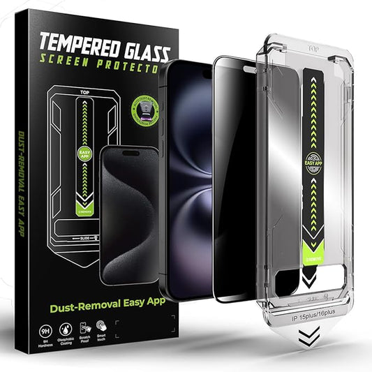 2 Pack Matte Privacy Screen Protector for iPhone 16 Plus/iPhone 15 Plus, Anti-Glare Display Filter, 9H Tempered Glass, Full Coverage, Anti-Fingerprint, Auto Dust-Elimination, No Bubble, Easy Installation