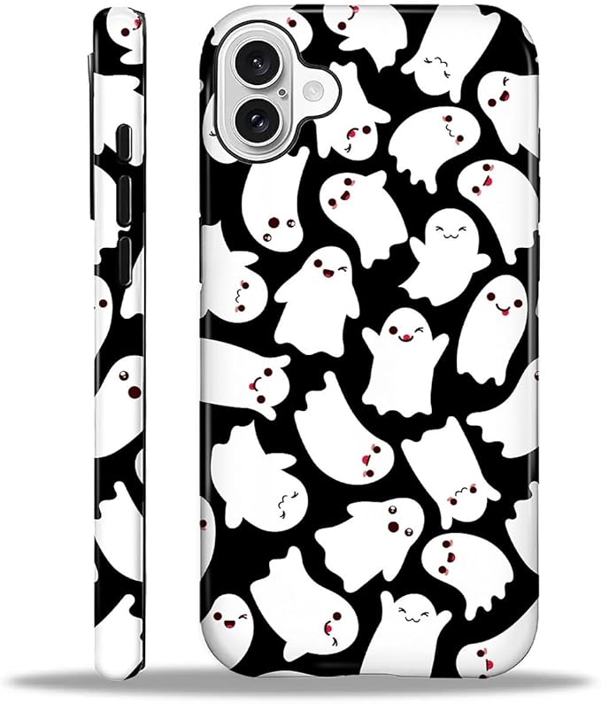Case for iPhone 16 Plus Case,Halloween Ghosts Bats Design - Hybrid Dual Protection Silicone + Hard PC Shockproof Full Body Cover Slim Anti-Scratch Protective Case for Men Women