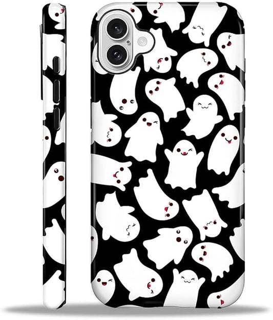 Case for iPhone 16 Plus Case,Halloween Ghosts Bats Design - Hybrid Dual Protection Silicone + Hard PC Shockproof Full Body Cover Slim Anti-Scratch Protective Case for Men Women