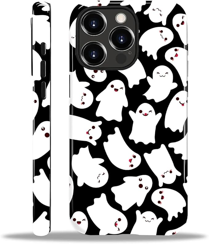 Case for iPhone 15 Pro Max Case,Halloween Ghosts Bats Design - Hybrid Dual Protection Silicone + Hard PC Shockproof Full Body Cover Slim Anti-Scratch Protective Case for Men Women