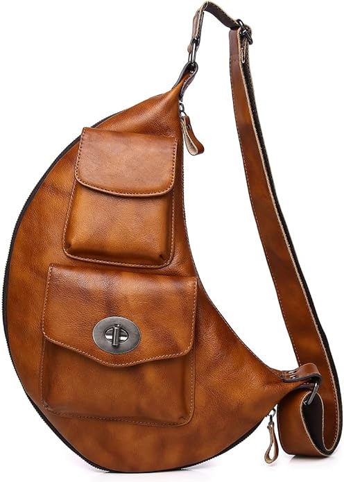 Genuine Leather Sling Bag for Men Women Backpack Chest Shoulder Satchel Crossbody Bags Casual Outdoor Daypack