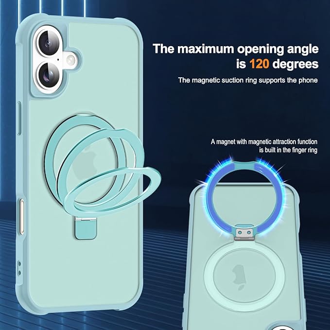 Compatible with iPhone 17 Case with Invisible Magnetic O-Ring Stand Military-Grade Translucent Phone Case for iPhone 17 6.3" [Compatible with Mag-Safe][Great Grip Feeling], Blue