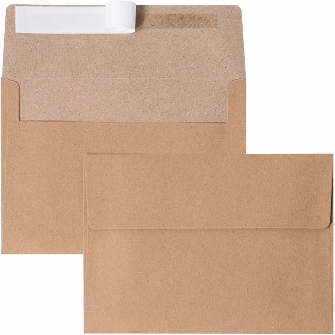 Keketer A7 Kraft 5x7 Envelopes 50 Pack Self - Seal, for 5x7 Cards, Weddings, Invitations, Baby Shower 5.25 x 7.25 Inches