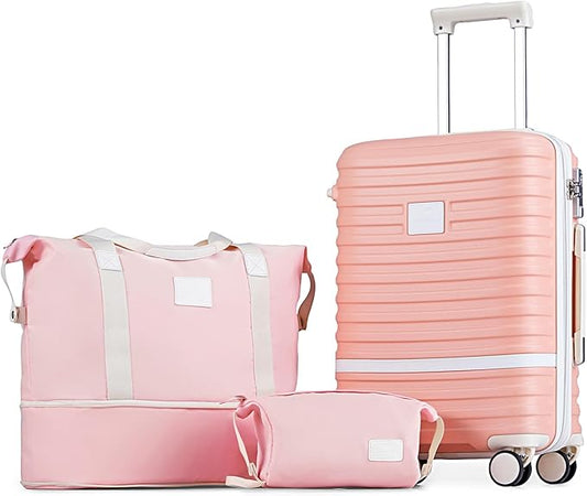 Joyway Carry On Luggage 20 Inch Expandable Suitcase with Spinner Wheel, 3 Piece Hard Shell Luggage Set with TSA Lock(Pink)