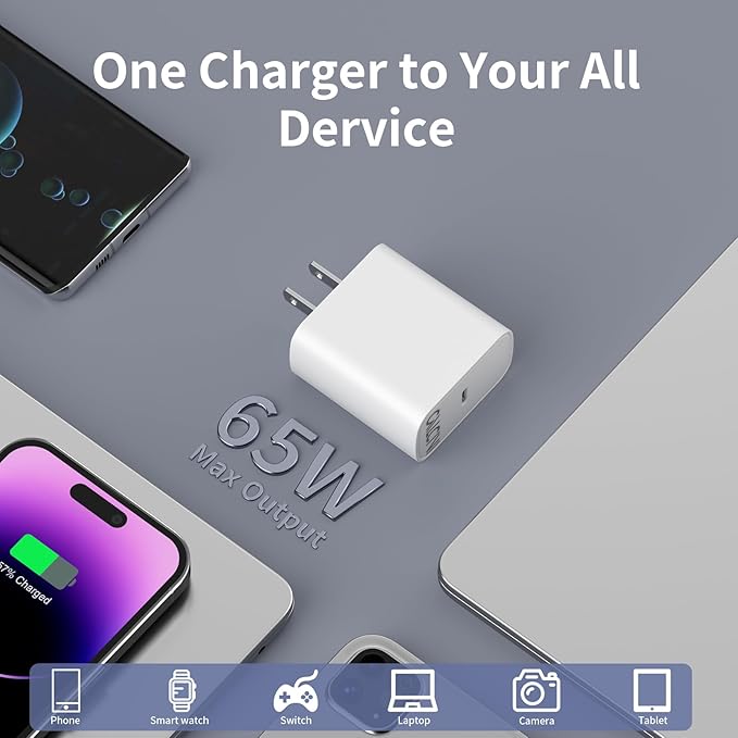 USB C Charger Block CALCINI 3 Pack GAN 65W PD Compact Fast Type C Wall Charger for Laptop Charger Power Adapter MacBook Pro/Air, GalaxyS21/S20, Dell XP S13, Note 20/10+, Phone15/Mini iPad,Pixel