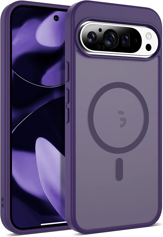 Compatible with Google Pixel 9 Pro XL Case with Magnetic [Compatible with Mag-Safe][Military Grade Drop Protection] Slim Translucent Matte Phone Case with Anti-Fingerprint Tech, Purple